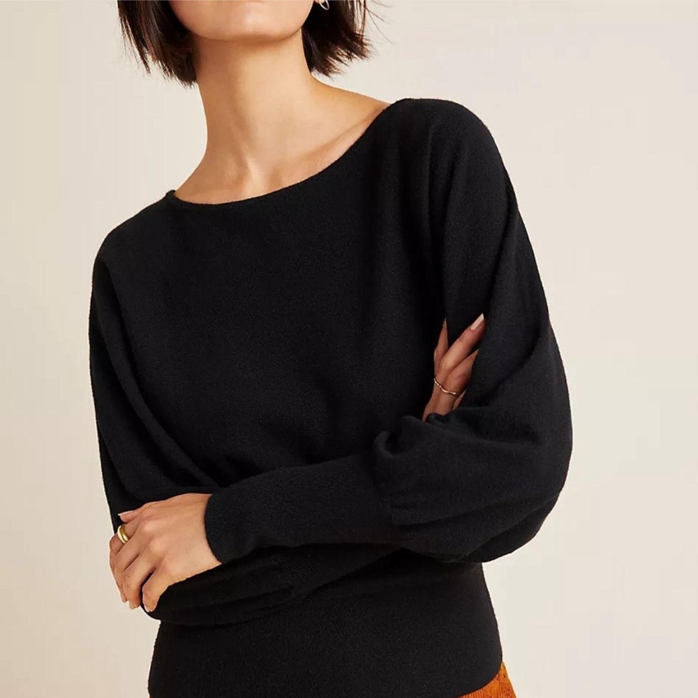 Anthropologie | Women’s Black Boatneck Denise Dolman Sleeve Sweater Size S